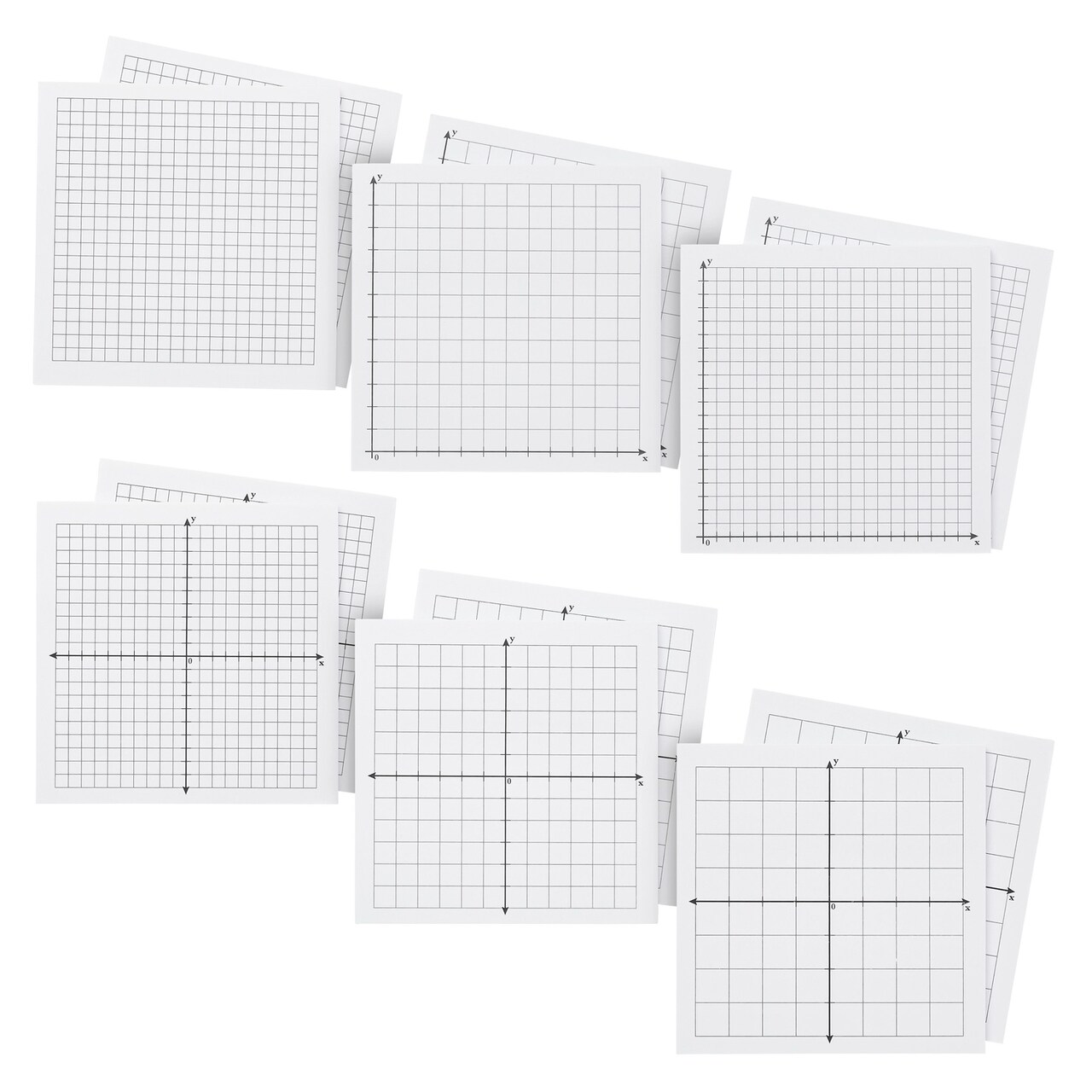10 Pack Mini Graph Paper Sticky Notes in 6 Designs, 25 Sheets per Pad (3x3 In)